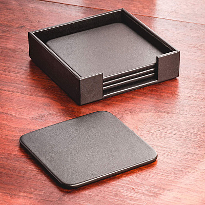 Dacasso Leather Coasters - Set of 4 Square with Holder (A1081)