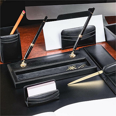 Dacasso Double Pen Stand with Gold Accent (A1004)