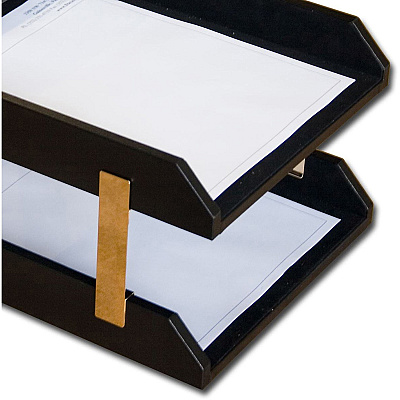 Dacasso Rosewood & Leather Double Letter Trays (A8020)