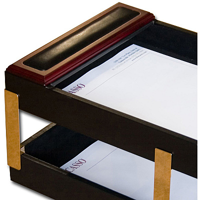 Dacasso Rosewood & Leather Double Letter Trays (A8020)