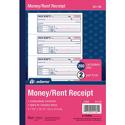 Adams Money/Rent Receipt Book (ABFDC1182)