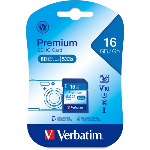 Verbatim 16GB Premium SDHC Memory Card, UHS-I Class 10 (96808)
