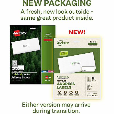 Avery Eco-Friendly Address Labels for Laser and Inkjet Printers, 1" x 2?" (AVE48160)