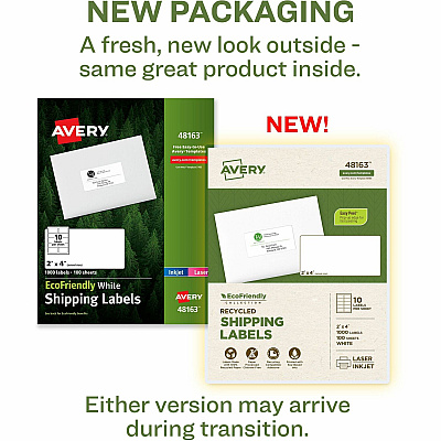 Avery Eco-Friendly Shipping Labels for Laser and Inkjet Printers, 2" x 4" (AVE48163)