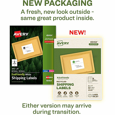 Avery Eco-Friendly Shipping Labels for for Laser and Inkjet Printers, 3?" x 4" (AVE48464)