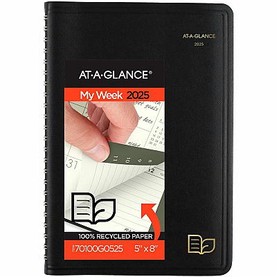AT-A-GLANCE Recycled Weekly Block Format Appointment Book, 8.5 x 5.5, Black Cover, 12-Month (Jan to Dec): 2026 (70100G05)