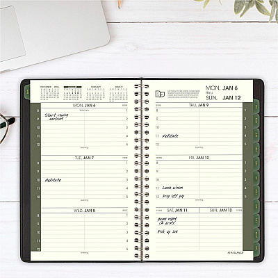 AT-A-GLANCE Recycled Weekly Block Format Appointment Book, 8.5 x 5.5, Black Cover, 12-Month (Jan to Dec): 2026 (70100G05)