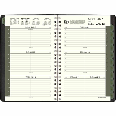 AT-A-GLANCE Recycled Weekly Block Format Appointment Book, 8.5 x 5.5, Black Cover, 12-Month (Jan to Dec): 2026 (70100G05)