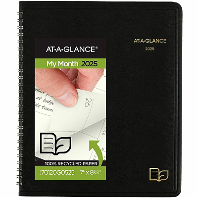 AT-A-GLANCE Recycled Monthly Planner with Perforated Memo Section, 8.75 x 7, Black Cover, 12-Month (Jan to Dec): 2026 (70120G05)