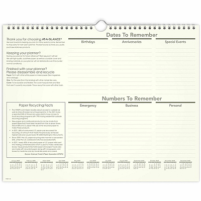 AT-A-GLANCE Recycled Wall Calendar, Unruled Blocks, 15 x 12, Sand/Green Sheets, 12-Month (Jan to Dec): 2026 (PMG7728)