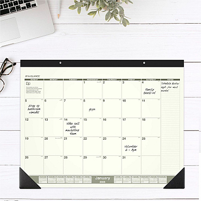 AT-A-GLANCE Recycled Monthly Desk Pad, 22 x 17, Sand/Green Sheets, Black Binding, Black Corners, 12-Month (Jan to Dec): 2026 (SK32G00)