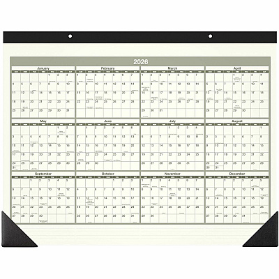 AT-A-GLANCE Recycled Monthly Desk Pad, 22 x 17, Sand/Green Sheets, Black Binding, Black Corners, 12-Month (Jan to Dec): 2026 (SK32G00)