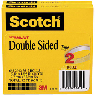 Scotch Permanent Double-Sided Tape - 1/2"W (MMM6652P1236)