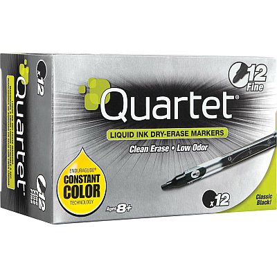 Quartet EnduraGlide Dry-Erase Markers, Fine Tip, Black, 12 Pack (QRT500113M)
