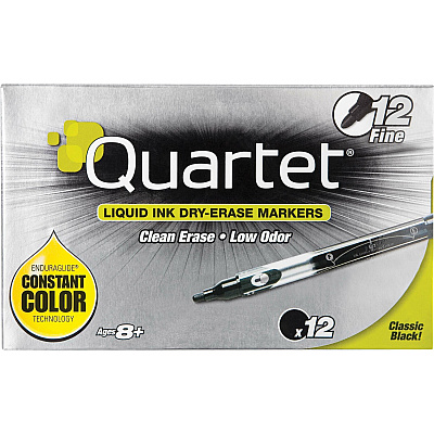 Quartet EnduraGlide Dry-Erase Markers, Fine Tip, Black, 12 Pack (QRT500113M)