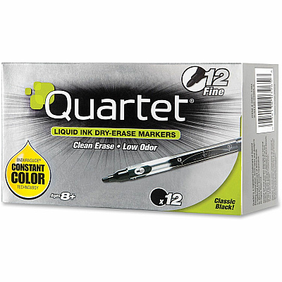 Quartet EnduraGlide Dry-Erase Markers, Fine Tip, Black, 12 Pack (QRT500113M)