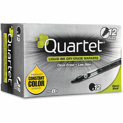 Quartet EnduraGlide Dry-Erase Markers, Fine Tip, Black, 12 Pack (QRT500113M)