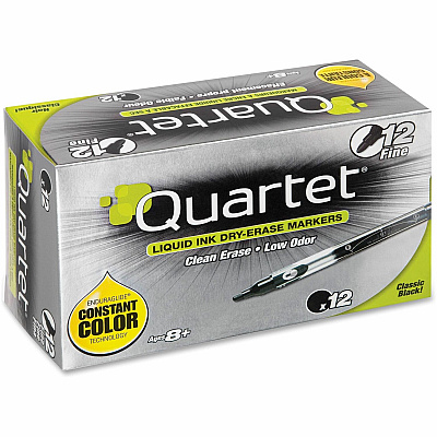 Quartet EnduraGlide Dry-Erase Markers, Fine Tip, Black, 12 Pack (QRT500113M)