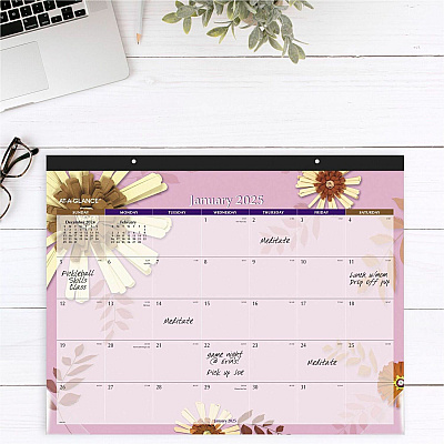AT-A-GLANCE Paper Flowers Desk Pad, Floral Artwork, 22 x 17, Black Binding, Clear Corners, 12-Month (Jan to Dec): 2026 (5035)