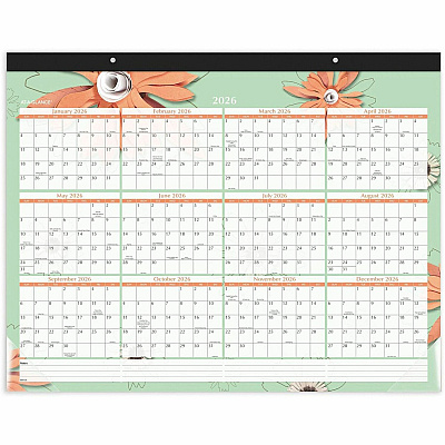 AT-A-GLANCE Paper Flowers Desk Pad, Floral Artwork, 22 x 17, Black Binding, Clear Corners, 12-Month (Jan to Dec): 2026 (5035)