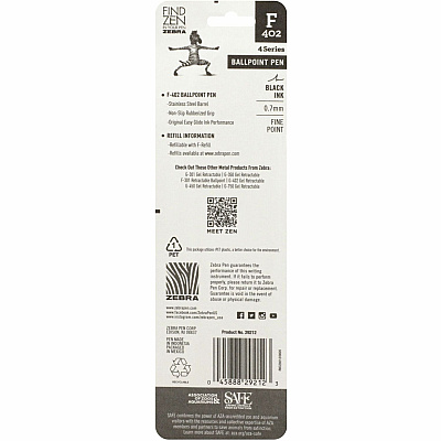 Zebra STEEL 4 Series F-402 Retractable Ballpoint Pen (ZEB29212)