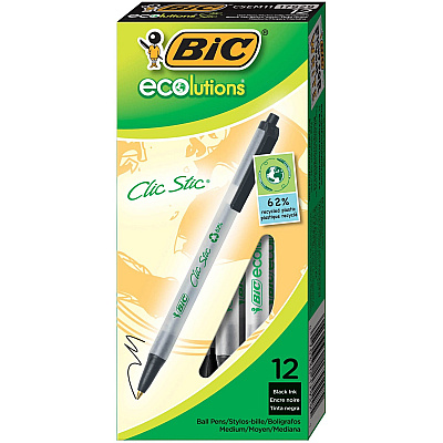 BIC Clic Stic Retractable Ball Pens (BICCSEM11BK)