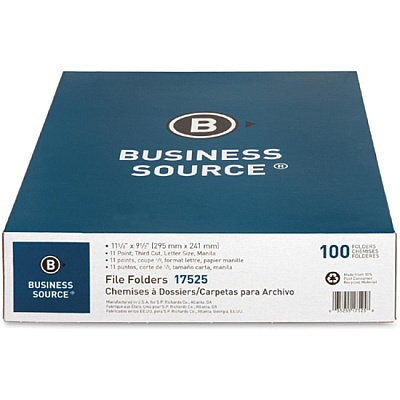 Business Source 1/3 Tab Cut Letter Recycled Top Tab File Folder (BSN17525)