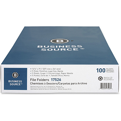 Business Source 1/3 Tab Cut Legal Recycled Top Tab File Folder (BSN17526)