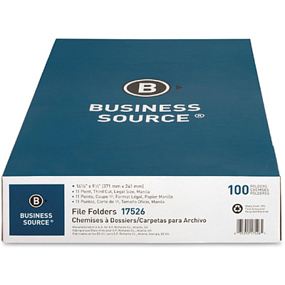Business Source 1/3 Tab Cut Legal Recycled Top Tab File Folder (BSN17526)