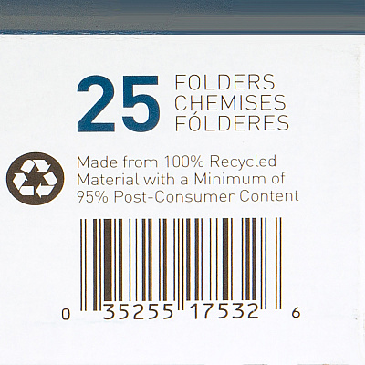 Business Source 1/3 Tab Cut Letter Recycled Hanging Folder (BSN17532)