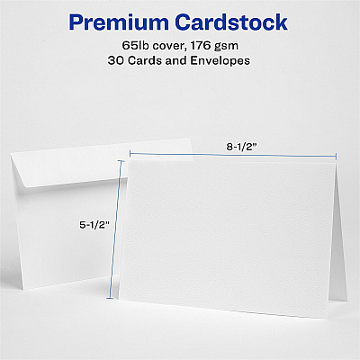 Avery Half-Fold Greeting Cards, Textured, Uncoated, 5-1/2" x 8-1/2" , 30 Cards (3378) (03378)