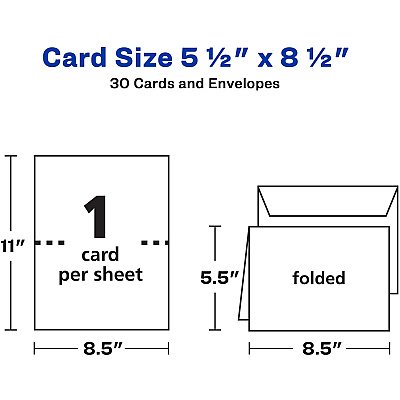 Avery Half-Fold Greeting Cards, Textured, Uncoated, 5-1/2" x 8-1/2" , 30 Cards (3378) (03378)