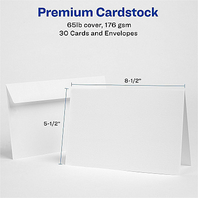 Avery Half-Fold Greeting Cards, Textured, Uncoated, 5-1/2" x 8-1/2" , 30 Cards (3378) (03378)