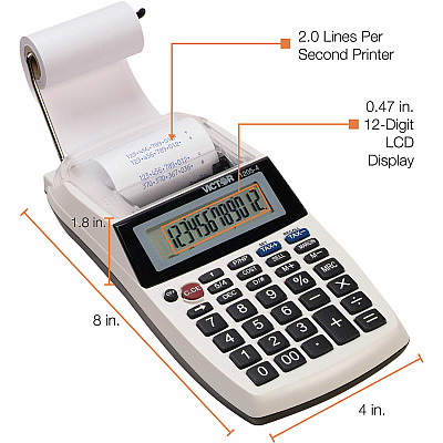 Victor 1205-4 12 Digit Portable Palm/Desktop Commercial Printing Calculator