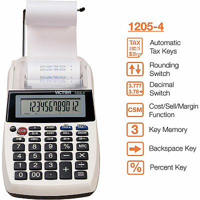 Victor 1205-4 12 Digit Portable Palm/Desktop Commercial Printing Calculator