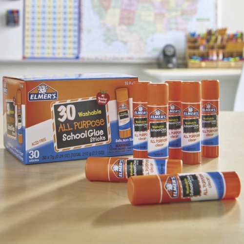 Elmer's Washable School Glue Sticks, 0.24 oz, Applies Purple, Dries Clear,  30/Box (E555)
