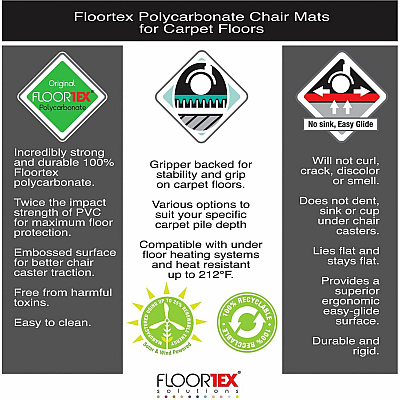 Cleartex Polycarbonate Rectangular Chair Mat for Carpets over 1/2" - 35" x 47" (FLR118927ER)