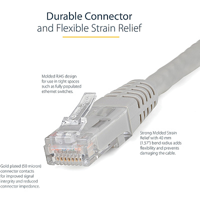 StarTech 10ft Cat6 Ethernet Cable Gray Cat 6 Poe (C6PATCH10GR)