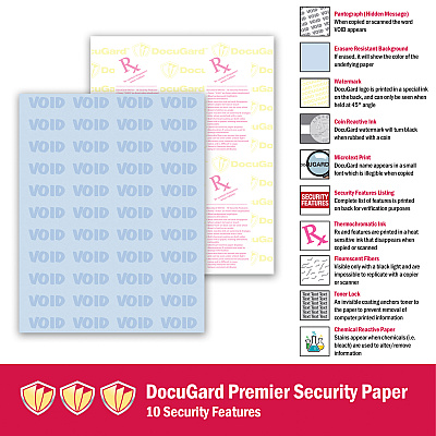 DocuGard Premier Security Paper for Printing Prescriptions & Preventing Fraud, 10 Features (PRB04543)