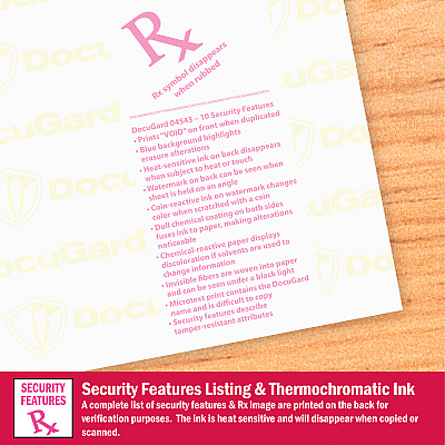 DocuGard Premier Security Paper for Printing Prescriptions & Preventing Fraud, 10 Features (PRB04543)