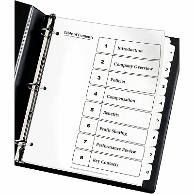 Avery Ready Index Table of Content Dividers for Laser and Inkjet Printers, 8 tabs (AVE11132)