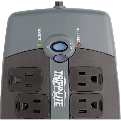 Tripp Lite Protect It! 10-Outlet Surge Protector, 8 ft. (2.43 m) Cord with Right-Angle Plug, 2395 Joules, Tel/DSL Protection, Black Housing (TLP1008TEL)