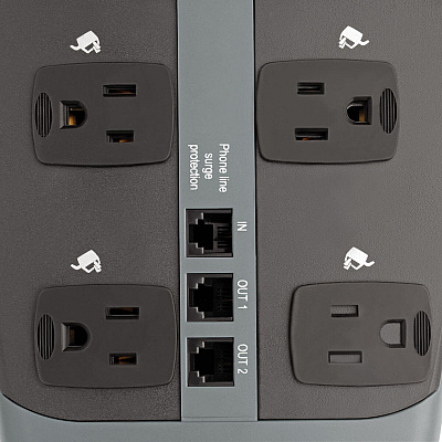 Tripp Lite Protect It! 10-Outlet Surge Protector, 8 ft. (2.43 m) Cord with Right-Angle Plug, 2395 Joules, Tel/DSL Protection, Black Housing (TLP1008TEL)