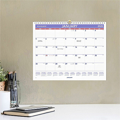 AT-A-GLANCE Monthly Wall Calendar, 15 x 12, White/Red/Blue Sheets, 12-Month (Jan to Dec): 2026 (PM828)