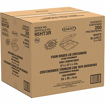 Dart 9-1/2" Triple-Compartment Foam Containers (DCC95HT3R)