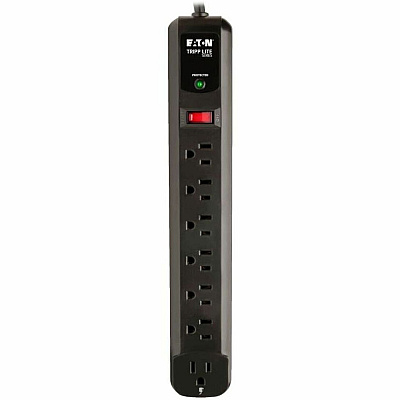 Eaton Tripp Lite Series Protect It! 7-Outlet Surge Protector, 6 Right-Angle Outlets, 4 ft. (1.22 m) Cord, 1080 Joules, Diagnostic LED, Black Housing (TLP74RB)