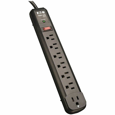 Eaton Tripp Lite Series Protect It! 7-Outlet Surge Protector, 6 Right-Angle Outlets, 4 ft. (1.22 m) Cord, 1080 Joules, Diagnostic LED, Black Housing (TLP74RB)