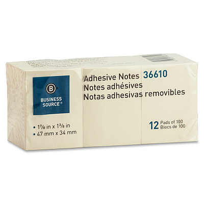 Business Source Yellow Repositionable Adhesive Notes (BSN36610)