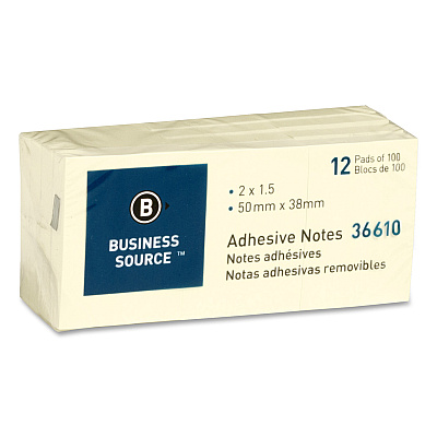 Business Source Yellow Repositionable Adhesive Notes (BSN36610)
