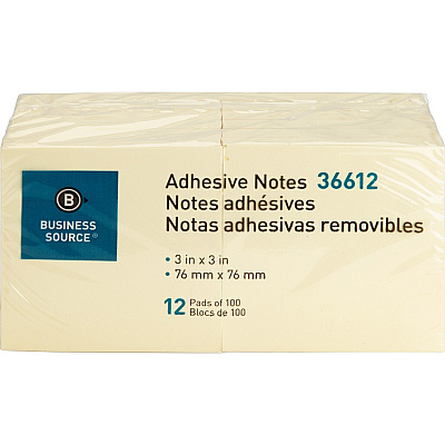 Business Source Yellow Repositionable Adhesive Notes (BSN36612)